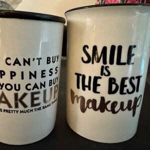 Set of 2 White Makeup Cosmetic Brush Quote Mugs